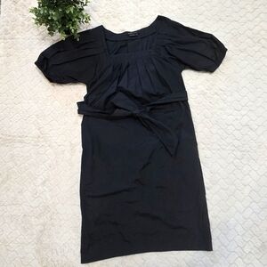 BCBGMaxAzria Black Squareneck Puff Sleeve Office Cocktail Belted Dress, Size XS